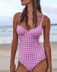 BLUSH GINGHAM BALCONETTE ONE PIECE