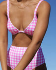 BLUSH GINGHAM HIGH WAISTED PANT