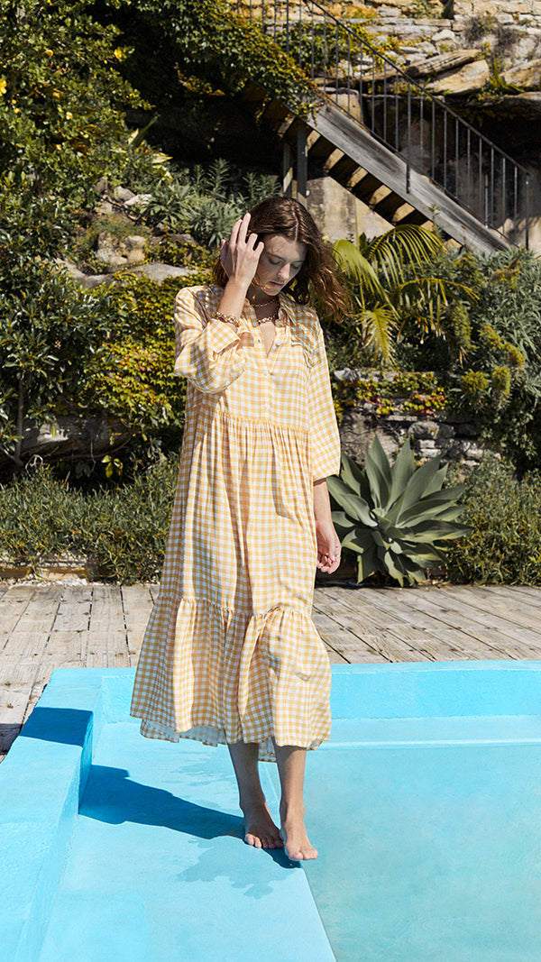 MARIGOLD GINGHAM BUTTON DOWN MAXI