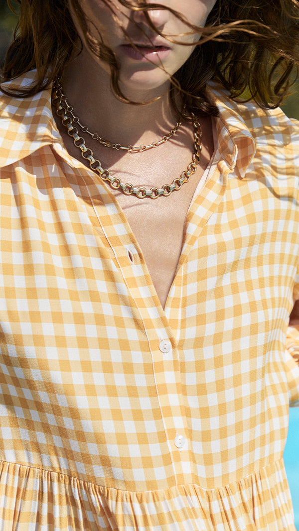 MARIGOLD GINGHAM BUTTON DOWN MAXI