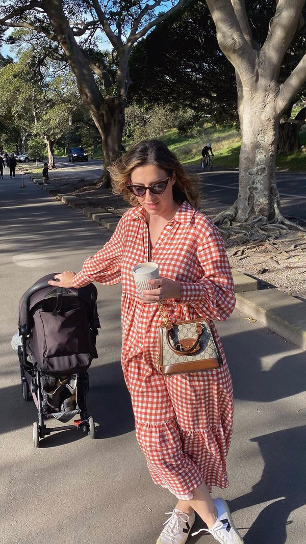 TERRACOTTA GINGHAM BUTTON DOWN MAXI