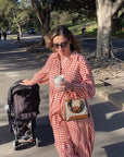 TERRACOTTA GINGHAM BUTTON DOWN MAXI