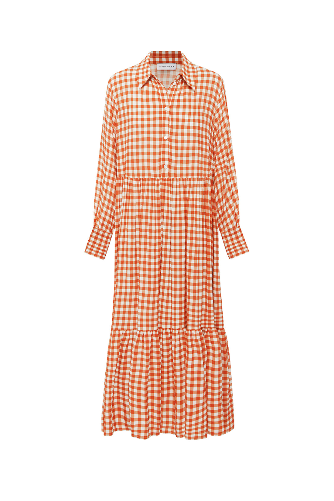 TERRACOTTA GINGHAM BUTTON DOWN MAXI