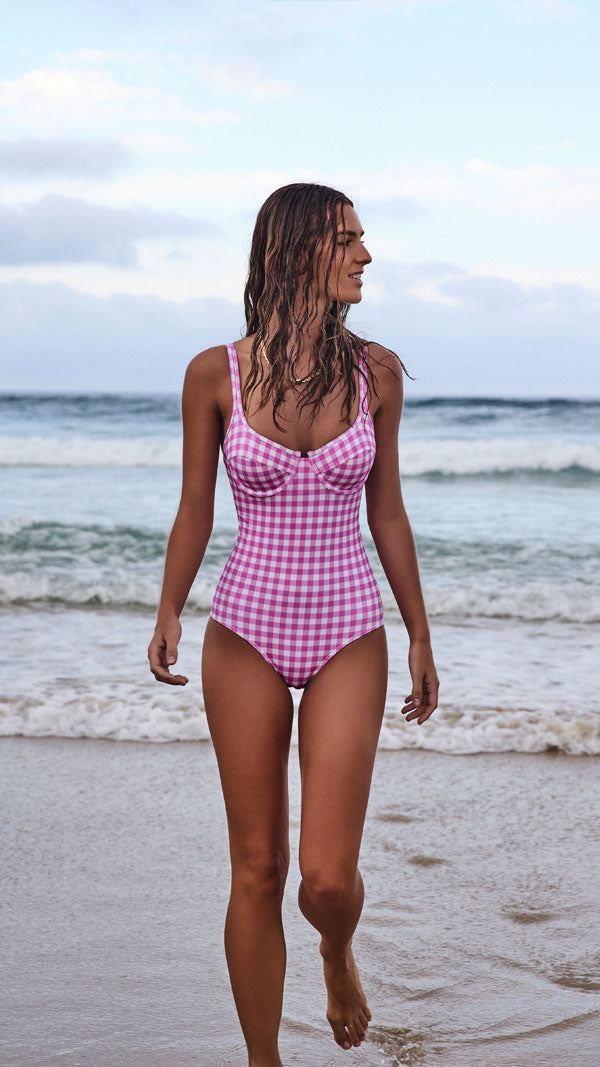 BLUSH GINGHAM BALCONETTE ONE PIECE