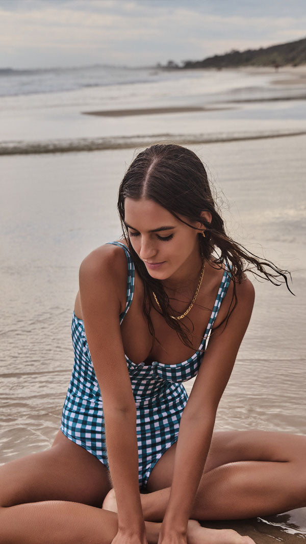 FOREST GINGHAM BALCONETTE ONE PIECE