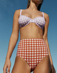 TERRACOTTA GINGHAM HIGH WAISTED PANT