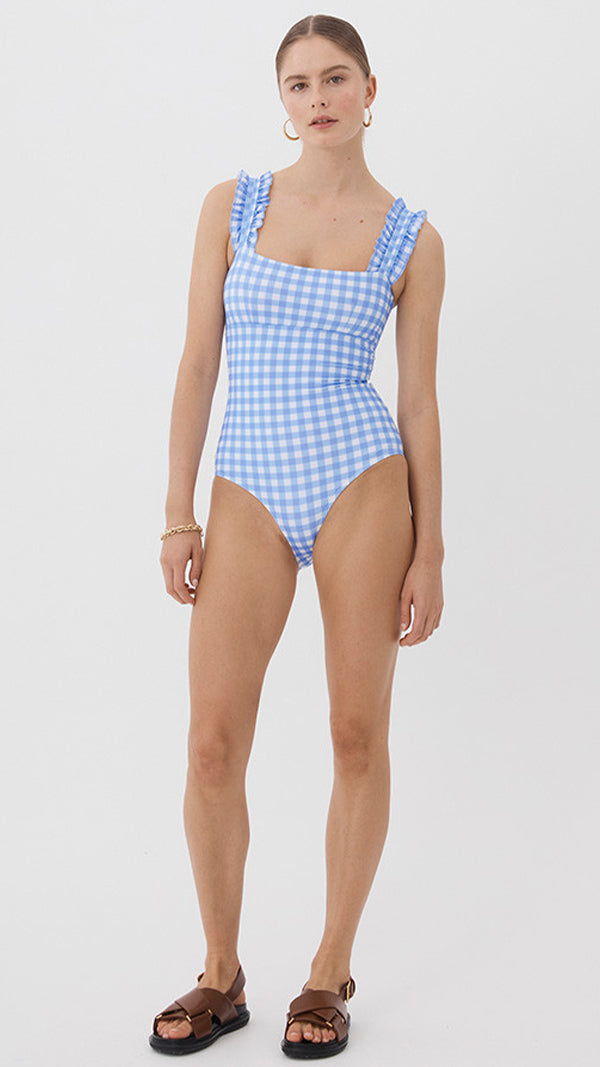 SKY GINGHAM RUFFLE ONE PIECE