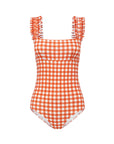 TERRACOTTA GINGHAM RUFFLE ONE PIECE