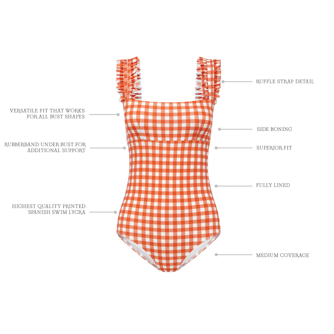 TERRACOTTA GINGHAM RUFFLE ONE PIECE