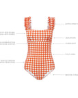 TERRACOTTA GINGHAM RUFFLE ONE PIECE